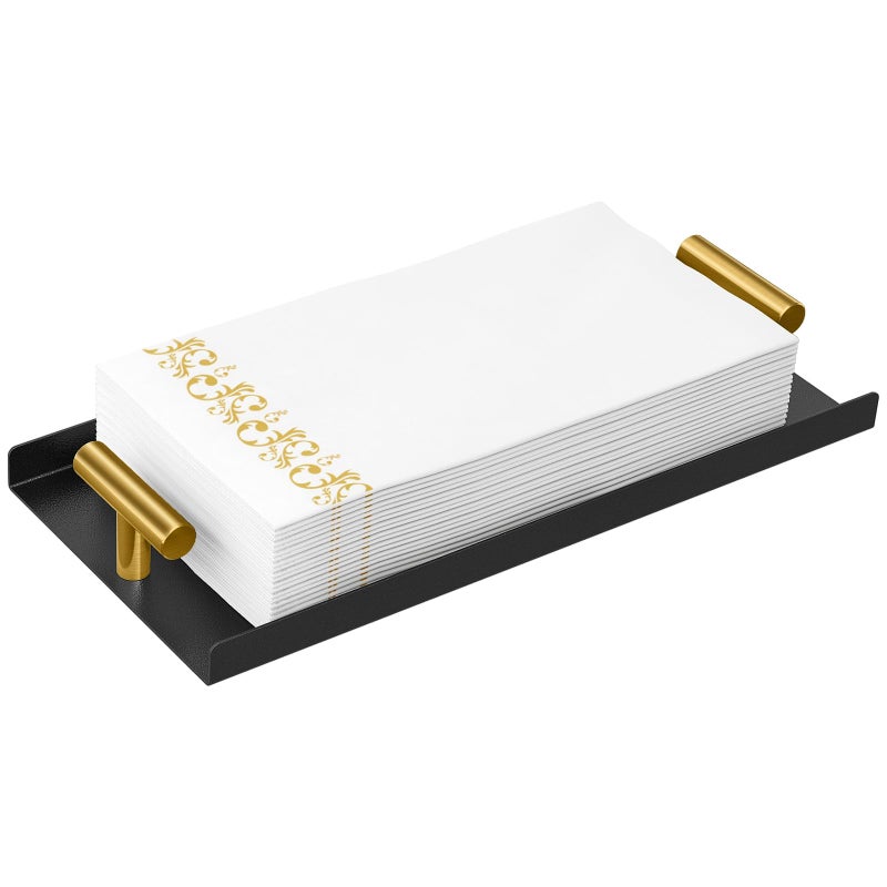 STWWO Napkin Holder for Bathroom Guest Towel Holder Tray for Bathroom Black Guest Napkin Holders with Golden THandle Disposable Hand Towel Tray for Guest Room Table Kitchen - Image 2
