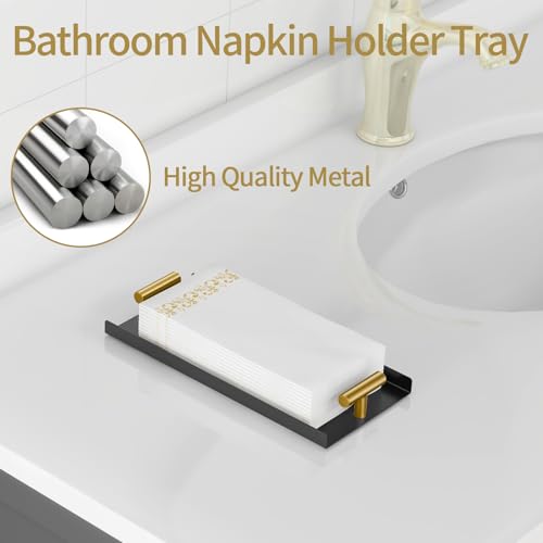 STWWO Napkin Holder for Bathroom Guest Towel Holder Tray for Bathroom Black Guest Napkin Holders with Golden THandle Disposable Hand Towel Tray for Guest Room Table Kitchen - Image 3