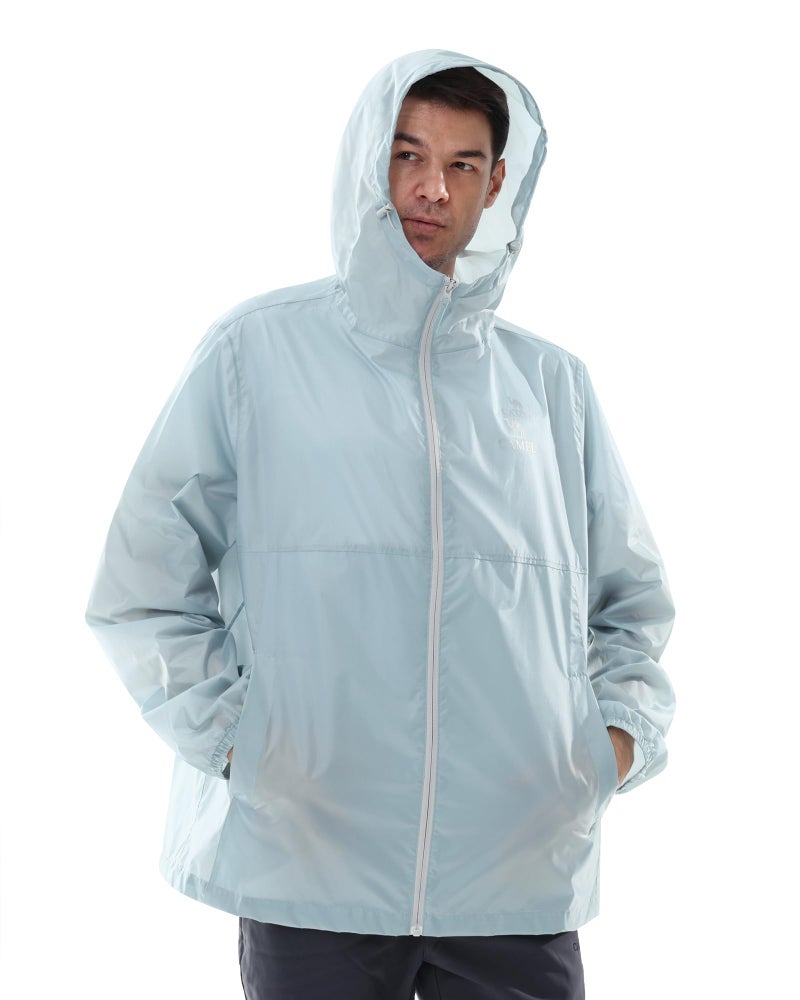CAMEL CROWN Men's Rain Jacket Waterproof Lightweight Windproof Raincoat with Hood for Cycling Hiking Running Golf Light Blue - Image 3