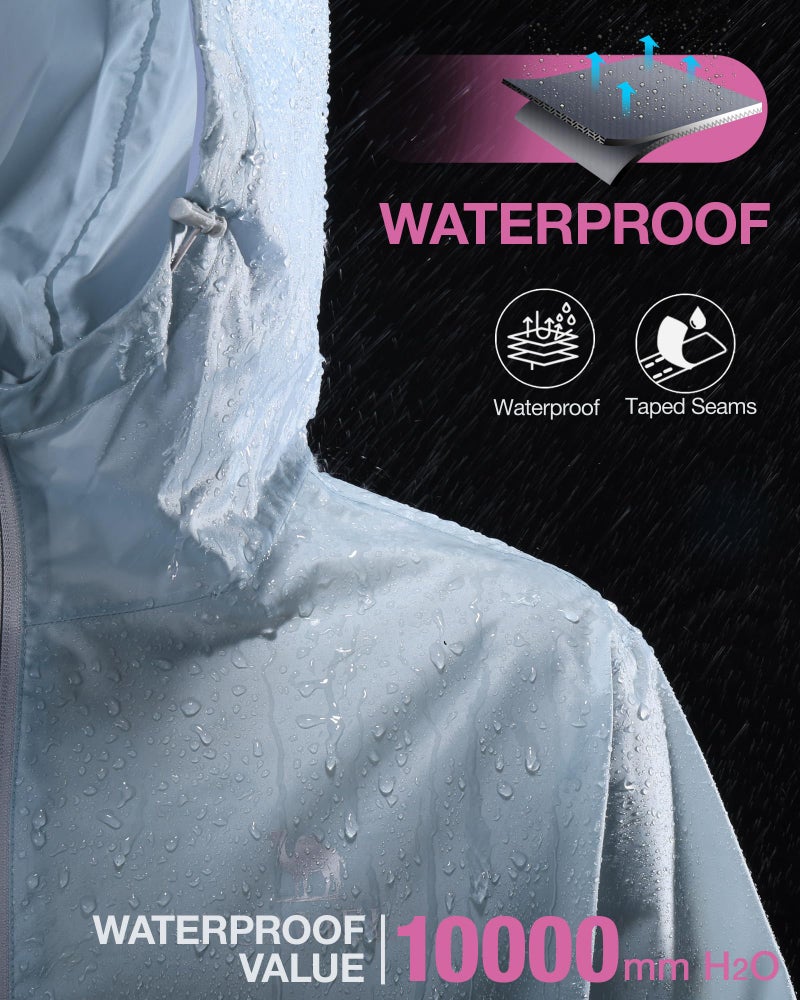 CAMEL CROWN Men's Rain Jacket Waterproof Lightweight Windproof Raincoat with Hood for Cycling Hiking Running Golf Light Blue - Image 4