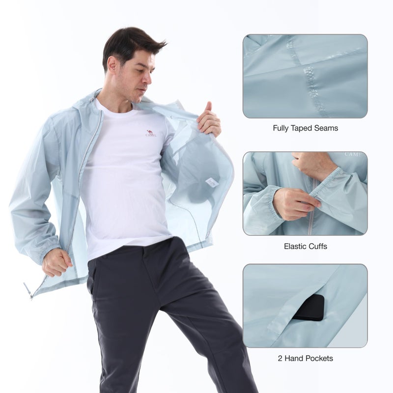 CAMEL CROWN Men's Rain Jacket Waterproof Lightweight Windproof Raincoat with Hood for Cycling Hiking Running Golf Light Blue - Image 5
