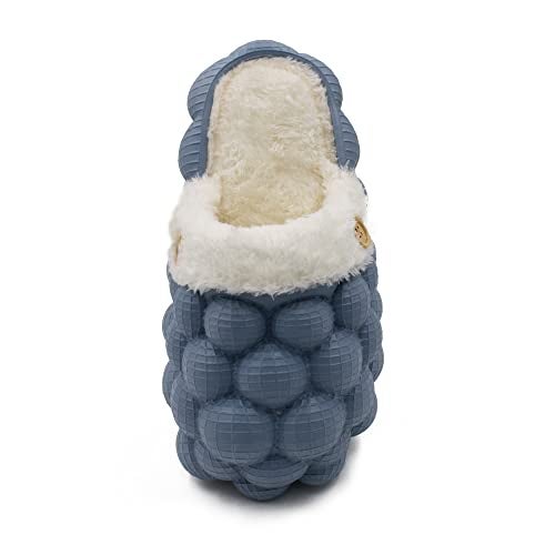 VRITRAZ Womens Bubble Design EVA Winter Lightweight and Warm Fur Slippers, Waterproof Slippers, Removable and Washable (UK-7, Blue) - Image 5