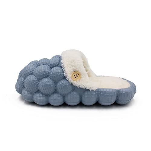 VRITRAZ Womens Bubble Design EVA Winter Lightweight and Warm Fur Slippers, Waterproof Slippers, Removable and Washable (UK-7, Blue) - Image 3