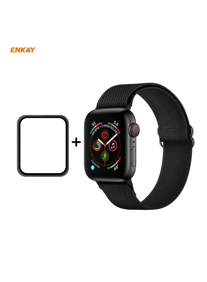 Replacement Strap For Apple Watch Series 6 / 5 / 4 / SE 44mm Hat-Prince ENKAY 2 in 1 Adjustable Flexible Polyester Watch Band + Full Screen Full Glue PMMA Curved HD Screen Protector Black