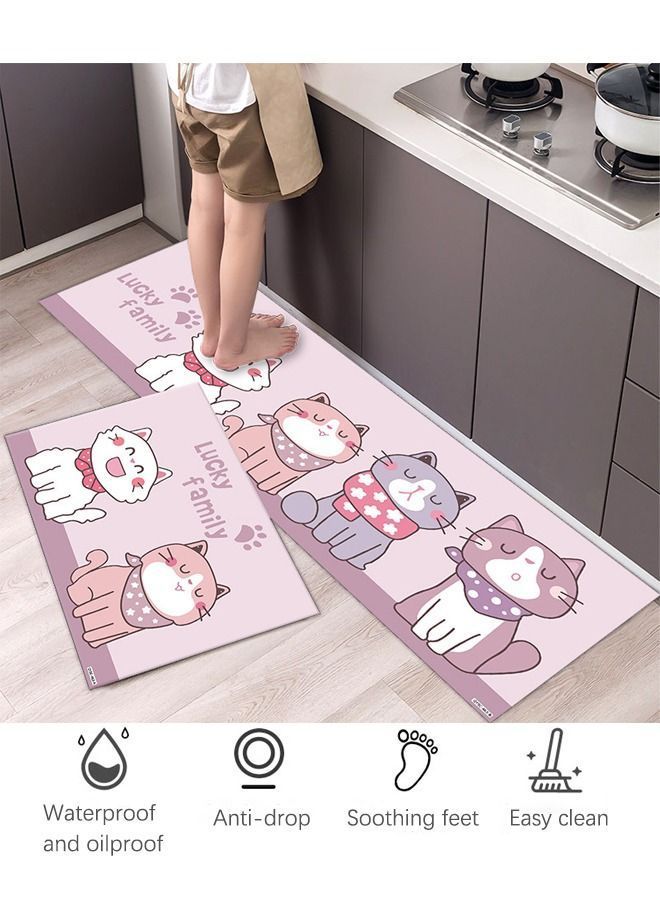 Y&D Cat Pattern Rugs and Mats Kitchen Floor for in Front of Sink Anti Fatigue Mat Padded Standing Matt Decor 40X60CM+40X120CM  - Image 1