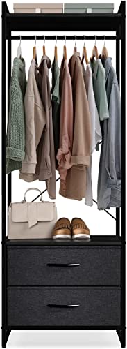 Sorbus Clothing Rack with Drawers Clothes Stand Dresser Wood Top Steel Frame Fabric Drawers Tall Closet Storage Organizer Garment Rack for Hanging Shirts Dresses Jackets