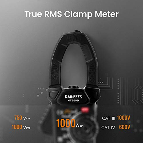 KAIWEETS HT208D Inrush Clamp Meter 1000A True RMS AC/DC Current Amp Meter, VFD, LOZ Mode, 6000 Counts, Measures Current Voltage Temperature Capacitance Resistance Diodes Continuity Duty-Cycle - Image 2