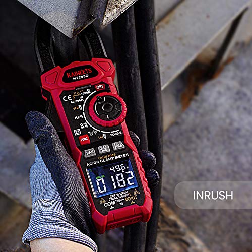 KAIWEETS HT208D Inrush Clamp Meter 1000A True RMS AC/DC Current Amp Meter, VFD, LOZ Mode, 6000 Counts, Measures Current Voltage Temperature Capacitance Resistance Diodes Continuity Duty-Cycle - Image 3
