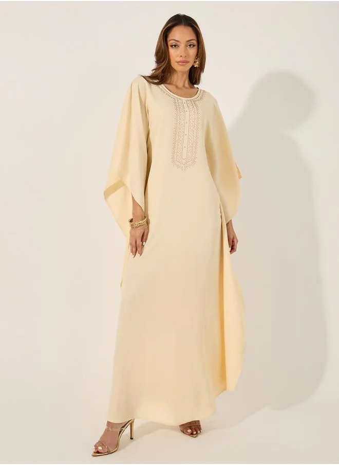 Styli Embellished Round Neck Loose Fit Kaftan