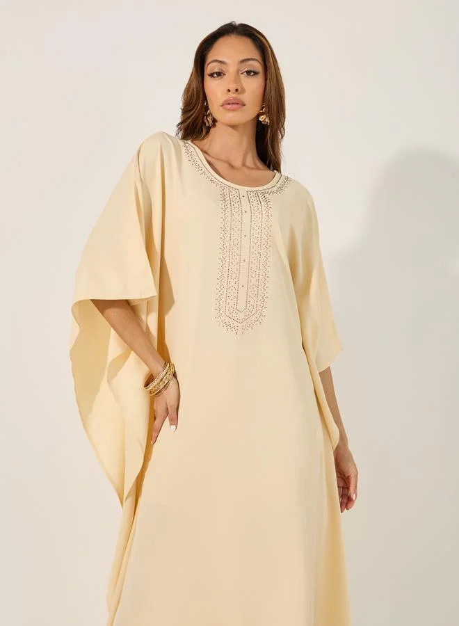 Styli Embellished Round Neck Loose Fit Kaftan