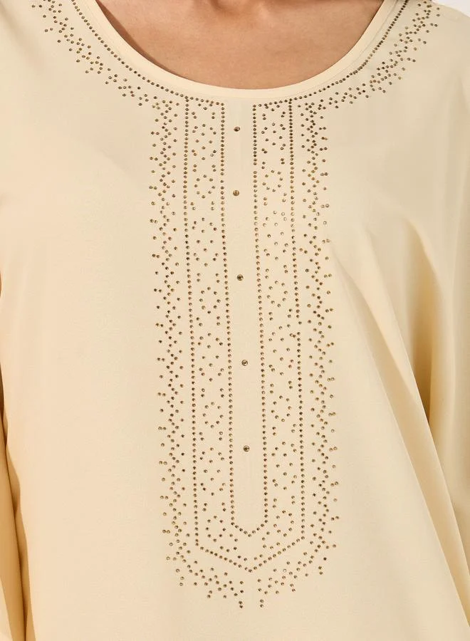 Styli Embellished Round Neck Loose Fit Kaftan