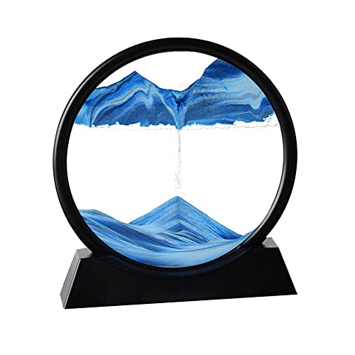 Arthink Moving Sand Art PictureLiquid Motion 3D Sea Sandscape in Motion Display Flowing Sand Frame Desktop Art Bookshelves Home Office Decoration 12 inch Blue - Image 1