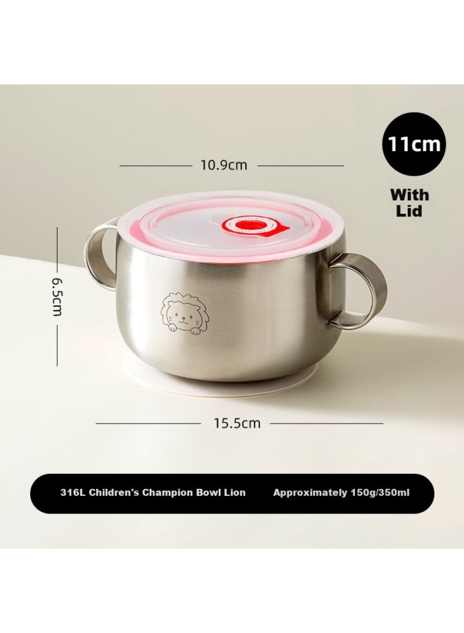 Onlycook Children's Complementary Food Bowl, Food-grade 316l Stainless Steel, Double-handled Suction Cup Bowl With Lid, Baby Tableware - Little Lion 350ml - Image 1