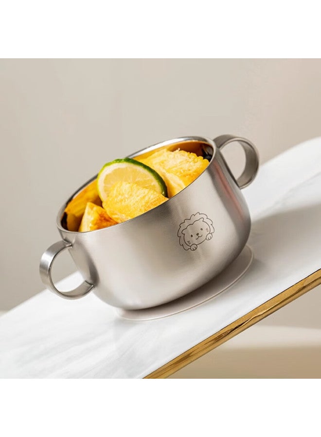 Onlycook Children's Complementary Food Bowl, Food-grade 316l Stainless Steel, Double-handled Suction Cup Bowl With Lid, Baby Tableware - Little Lion 350ml - Image 4