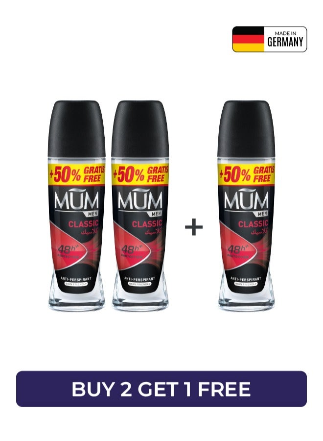 MUM Deodorant Roll-on - Men Classic, 48-Hrs Protection, Quick Drying Formula For All Skin Type, Pack of 3, 75ml Each - Image 1