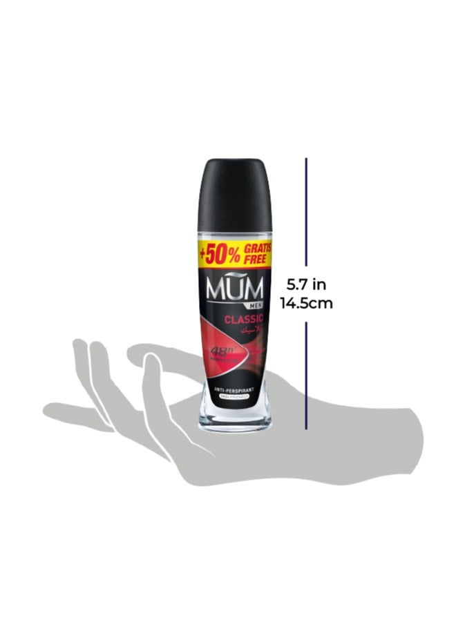 MUM Deodorant Roll-on - Men Classic, 48-Hrs Protection, Quick Drying Formula For All Skin Type, Pack of 3, 75ml Each - Image 3