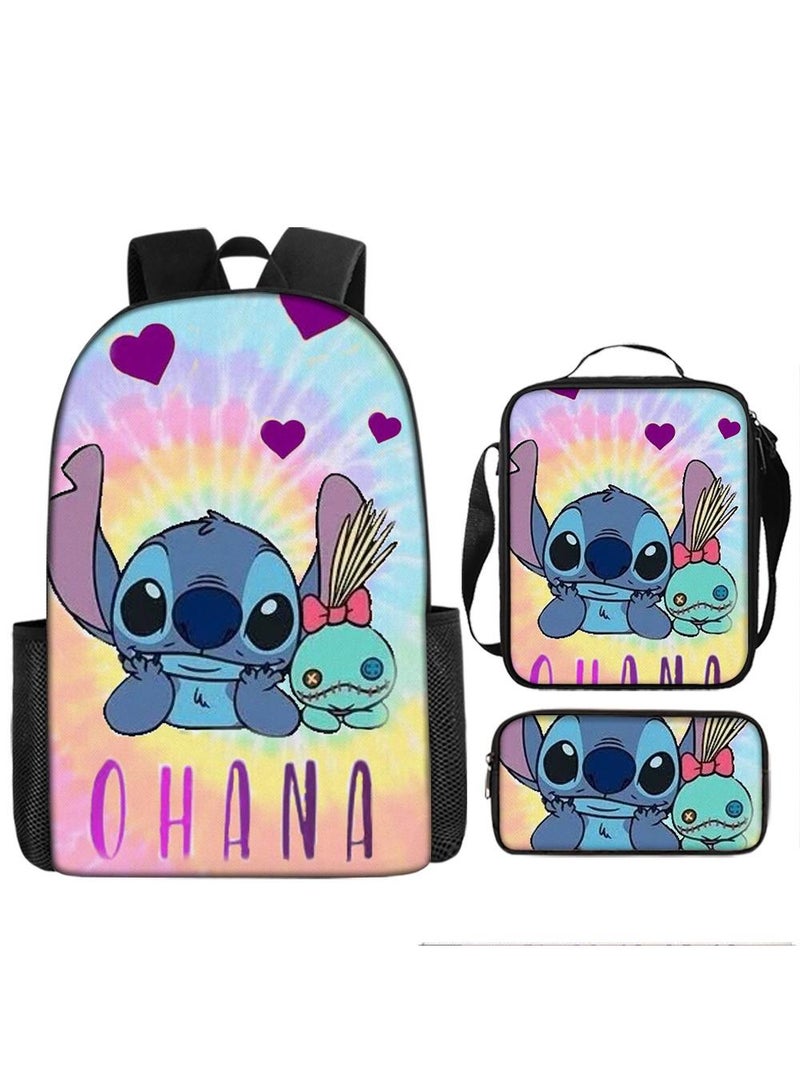 3 Pcs Anime Cartoon Stitch Backpack Set Schoolbag