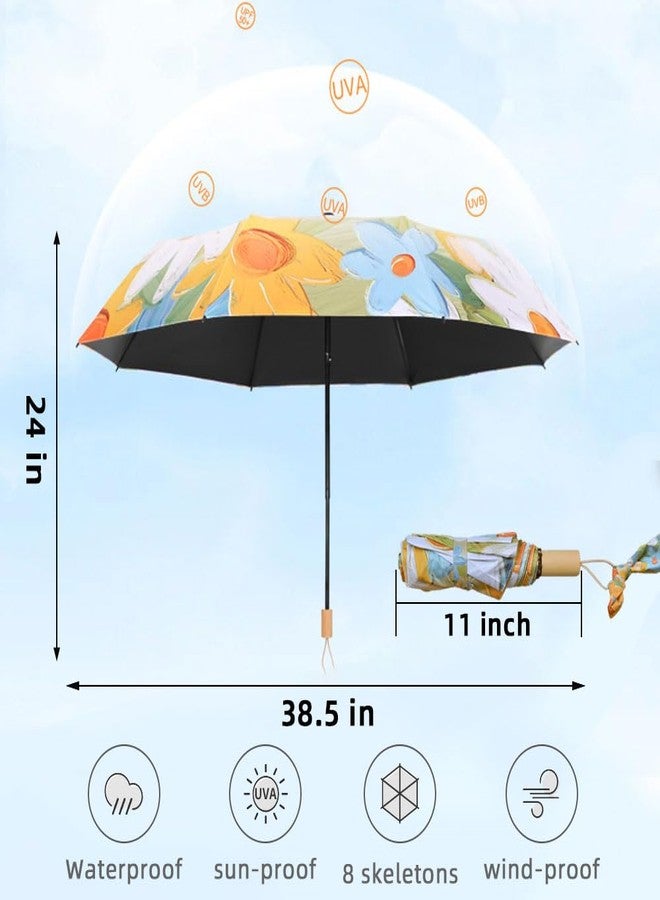 JOBEDE Travel Compact Umbrella, UV Protection Sun Umbrella for Walking Flower Pattern Portable Umbrella for Rain - Image 2