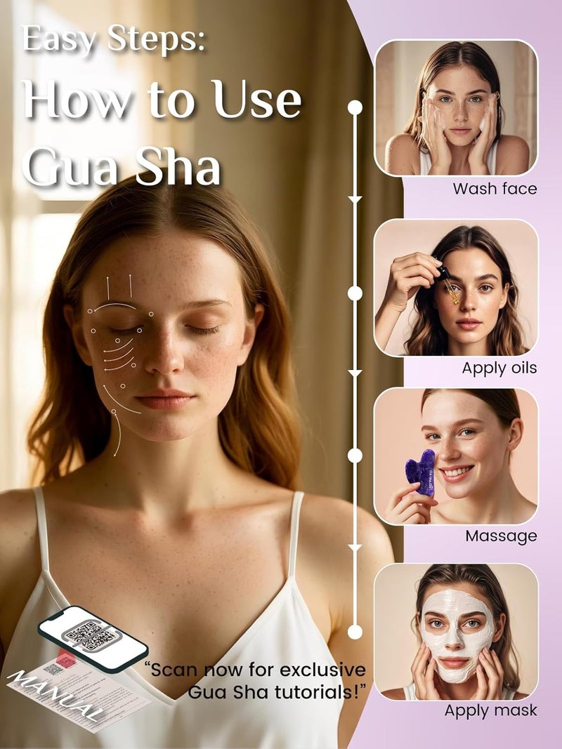 Rena Chris Gua Sha Facial Tools, Natural Amethyst Guasha Tool, Manual Massage Sticks for Jawline Sculpting and Puffiness Reducing, Skin Care Gift (Purple) - Image 4