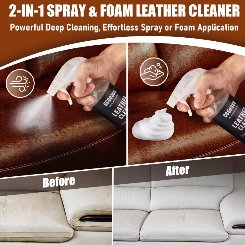 CCGeass Leather Cleaner and Conditioner Kit â€“ 2Ã—16oz | Leather Cleaner for Car Seats, Furniture, Couches, Shoes & Boots | pH-Balanced, Non-Greasy, Restores & Protects All Leather - Image 3