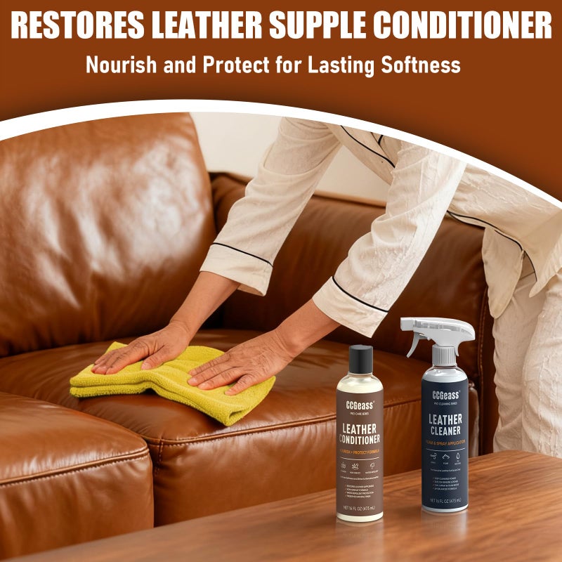 CCGeass Leather Cleaner and Conditioner Kit â€“ 2Ã—16oz | Leather Cleaner for Car Seats, Furniture, Couches, Shoes & Boots | pH-Balanced, Non-Greasy, Restores & Protects All Leather - Image 4