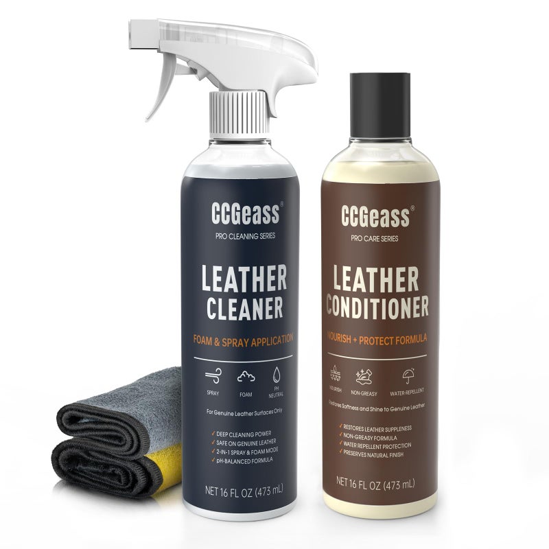 CCGeass Leather Cleaner and Conditioner Kit â€“ 2Ã—16oz | Leather Cleaner for Car Seats, Furniture, Couches, Shoes & Boots | pH-Balanced, Non-Greasy, Restores & Protects All Leather - Image 1