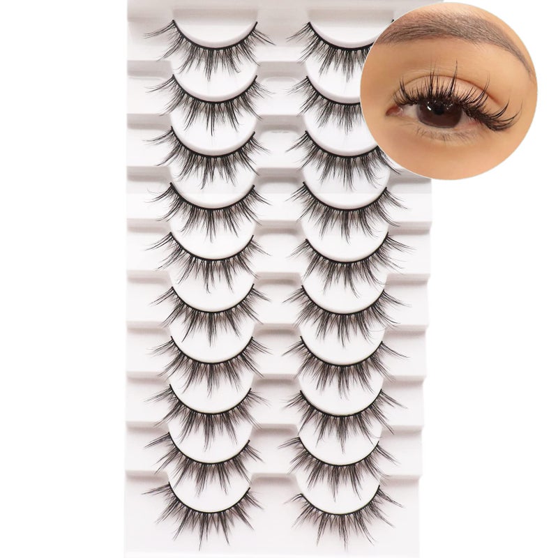 Losha Manga Lashes Fluffy Faux Mink Lashes Natural Look 10 Pairs Asian False Eyelashes Pack Look Like Individual Clusters (6D75) - Image 3