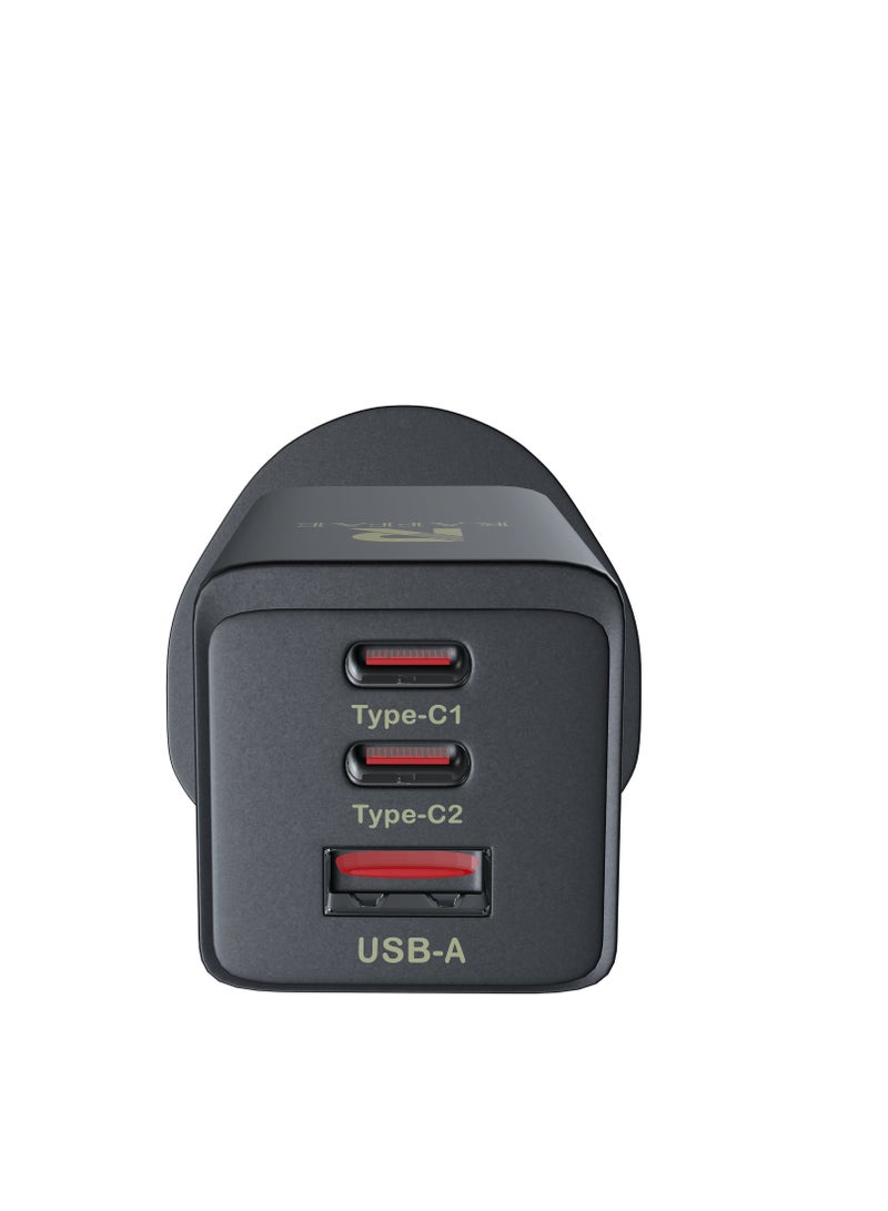 RAFFAE 65W PD Wall Charger 3 Ports USB C GaN Charger Plug Type C PD Adapter for MacBook Pro/Air, iPad, iPhone 15/15Plus/15 Pro/15 Pro Max, Samsung, Huawei, OnePlus, Xiaomi, Lenovo - Black - Image 2