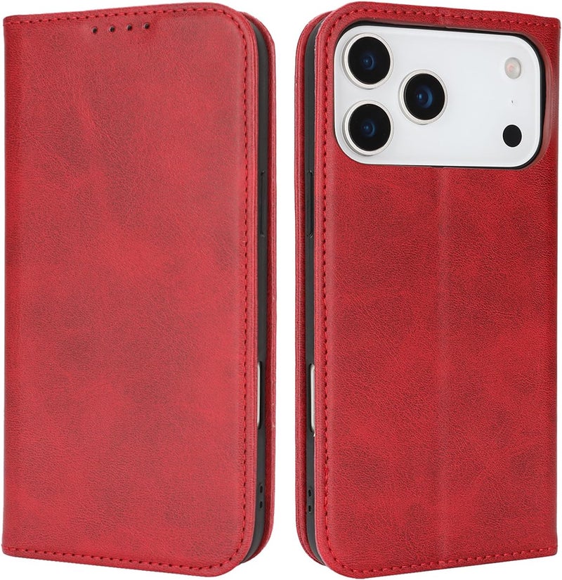 iCoverCase for iPhone 17 Pro Wallet Case with Card Holder, PU Leather Magnetic Kickstand Feature Shockproof Protective Flip Cover Case - Red - Image 1