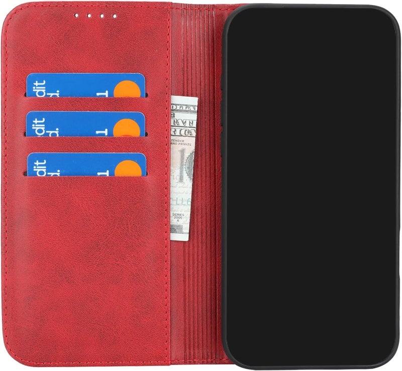 iCoverCase for iPhone 17 Pro Wallet Case with Card Holder, PU Leather Magnetic Kickstand Feature Shockproof Protective Flip Cover Case - Red - Image 4
