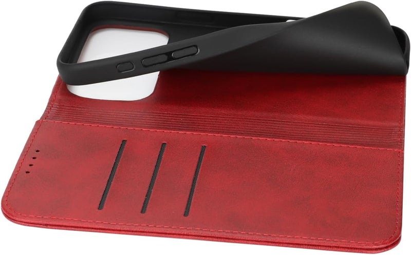 iCoverCase for iPhone 17 Pro Wallet Case with Card Holder, PU Leather Magnetic Kickstand Feature Shockproof Protective Flip Cover Case - Red - Image 5