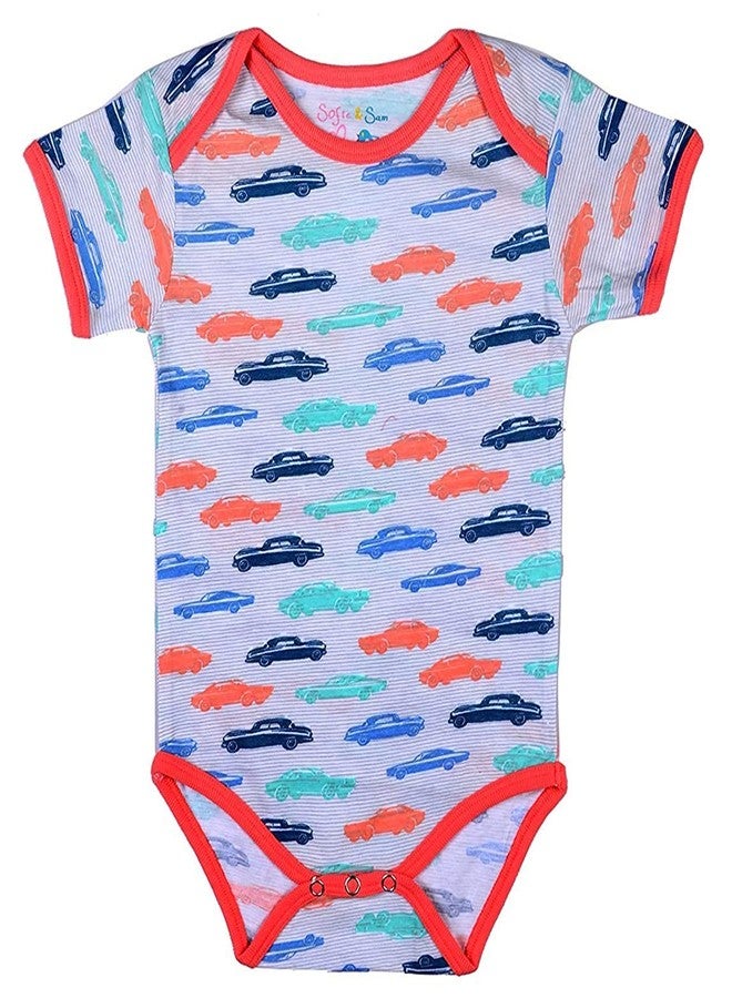 Sofie & Sam Premium Cotton 1 Pc Baby Romper Half Sleeves (6-9) Months - Car/Multi - Image 1