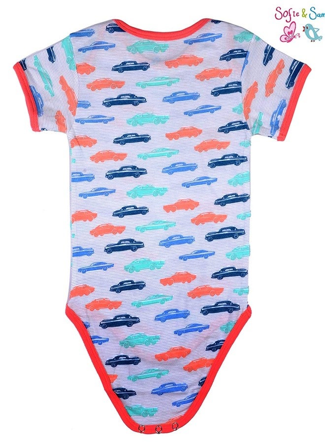 Sofie & Sam Premium Cotton 1 Pc Baby Romper Half Sleeves (6-9) Months - Car/Multi - Image 3