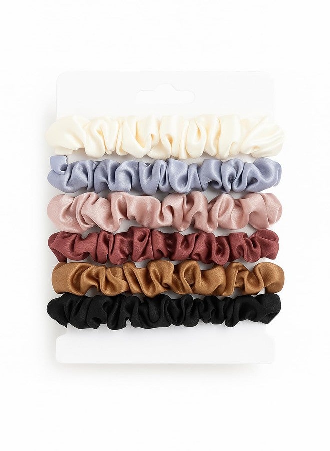 Xarnish Mini Scrunchies Set Of 6, Satin Hair Scrunchies for Women & Girls - Soft No-Damage Hair Ties | Hair Band Ponytail Holders Multicolor - Image 1