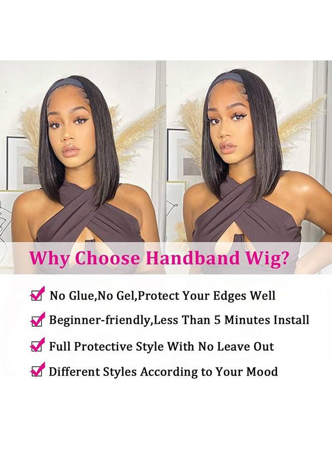 AISI Headband Wigs Human Hair Bob Headband Wigs for Black Women Easy Put On and Go Glueless Wig Short Straight Wigs Machine Made 150% Density No Lace Wig Natural Color(10 Inch) - Image 4
