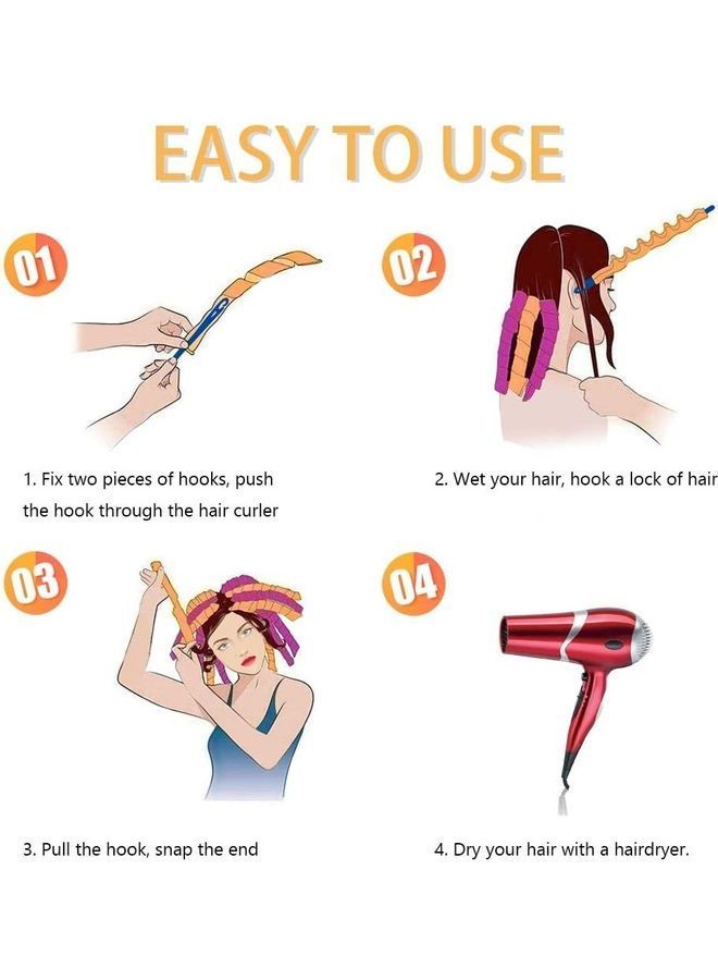 NIBEMINENT Heatless Hair Rollers Spiral Curlers Set Multicolour - Image 4