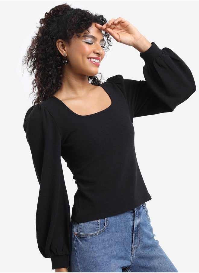 Textured Square Neck Top with Puff Sleeves - pzsku/Z21E87A1304C66D9D3A6EZ/45/_/1720784598/b925e228-1655-451a-8ad2-fd83e5223d3d