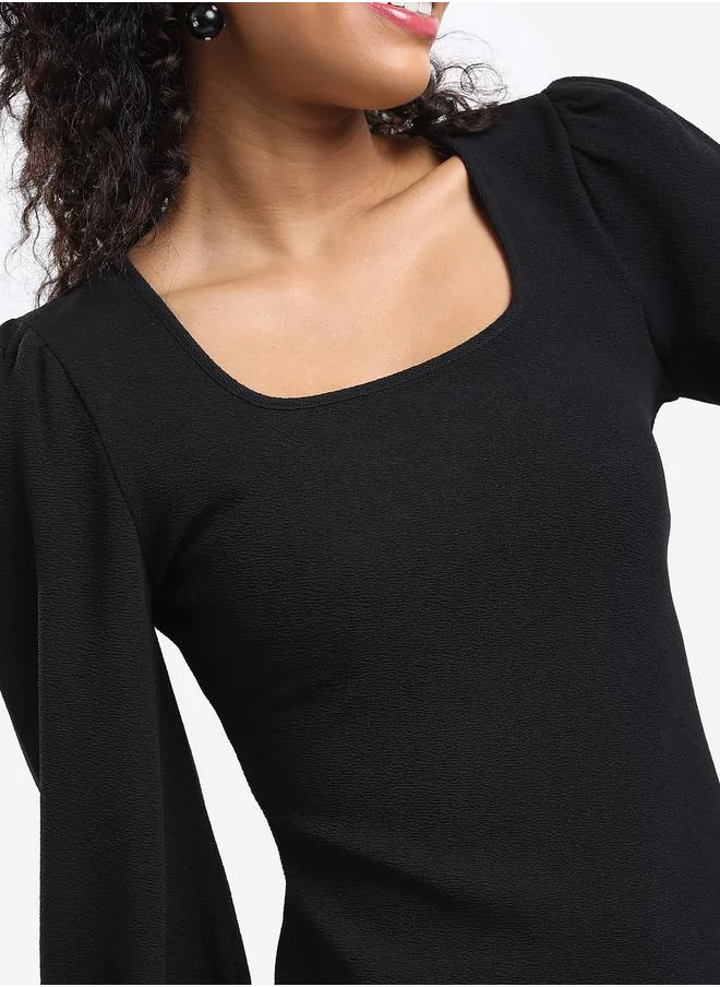 Ketch Textured Square Neck Top with Puff Sleeves by Styli