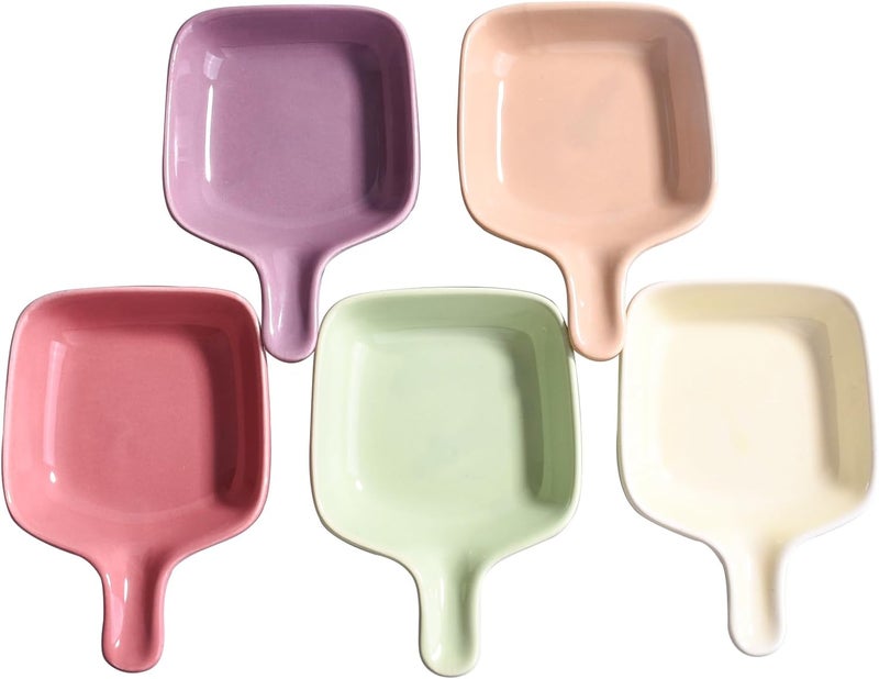 BOSILI 5Color Handled Square Sauce Dishes Set HeatResistant Ceramic Dipping Bowls with Grips Soy Sauce Plates for Sushi Condiments Snacks - Image 1