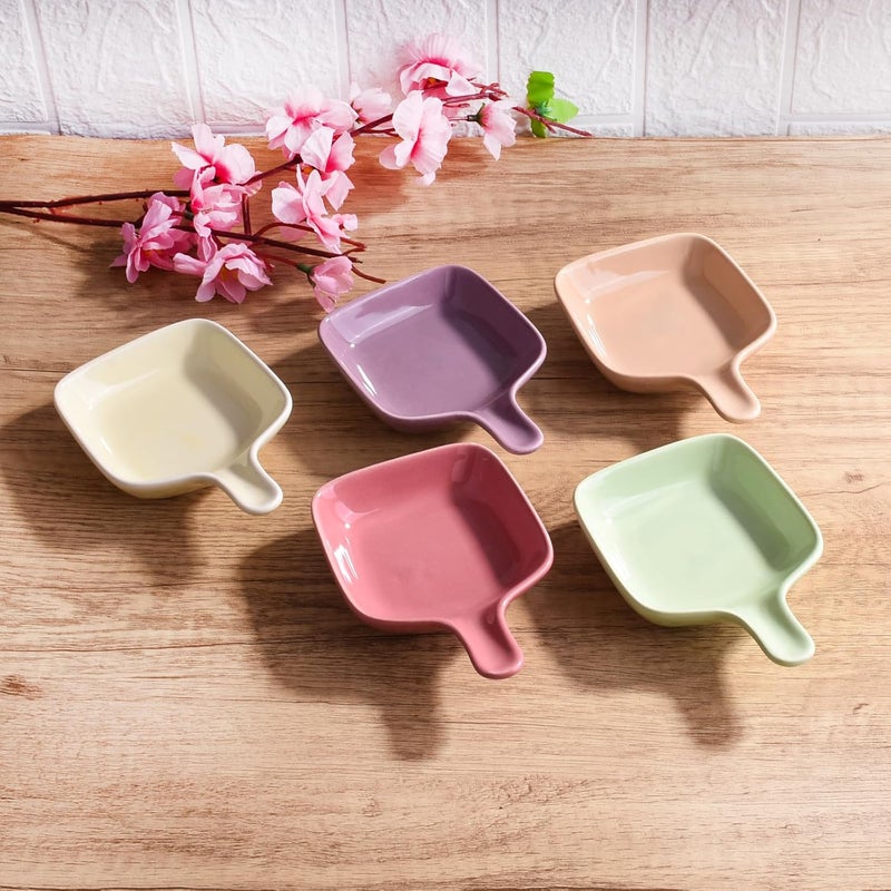 BOSILI 5Color Handled Square Sauce Dishes Set HeatResistant Ceramic Dipping Bowls with Grips Soy Sauce Plates for Sushi Condiments Snacks - Image 3