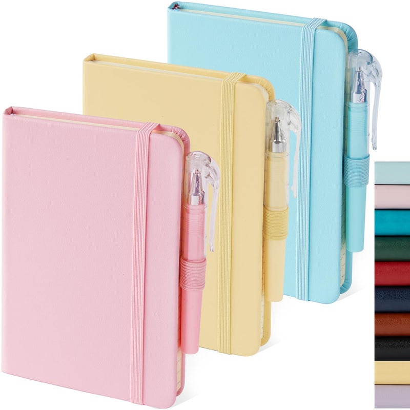 NIRMIRO Small Notebook Journal with Pen, Mini Pocket Notepad for Women, Small Pocket Size Note pads for Note Taking, Pink, Yellow, Sky Blue Note Book - Image 1