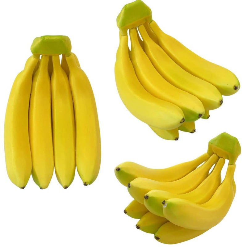 SINGAA مجموعة فواكه موز صناعية مزيفة للديكور المنزلي، ديكور المطبخ، حفلات الزفاف، محلات الفواكه، طاولة الطعام، غرفة البوجا، props التصوير وديكورات الفعاليات - 7 رؤوس - (22 × 14 سم) - عبوة من 1 - Image 3