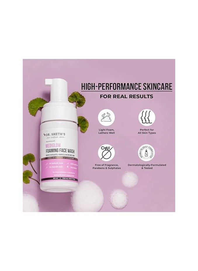 Dr. Sheth's Mediglow Aha-Bha Foaming Face Wash For Glowing Skin Deeply Cleanses, Exfoliates And Unclogs Pores 1% Salicylic Acid, 0.5% Lactic Acid All Skin Types For Women And Men - 100 Ml - Image 5