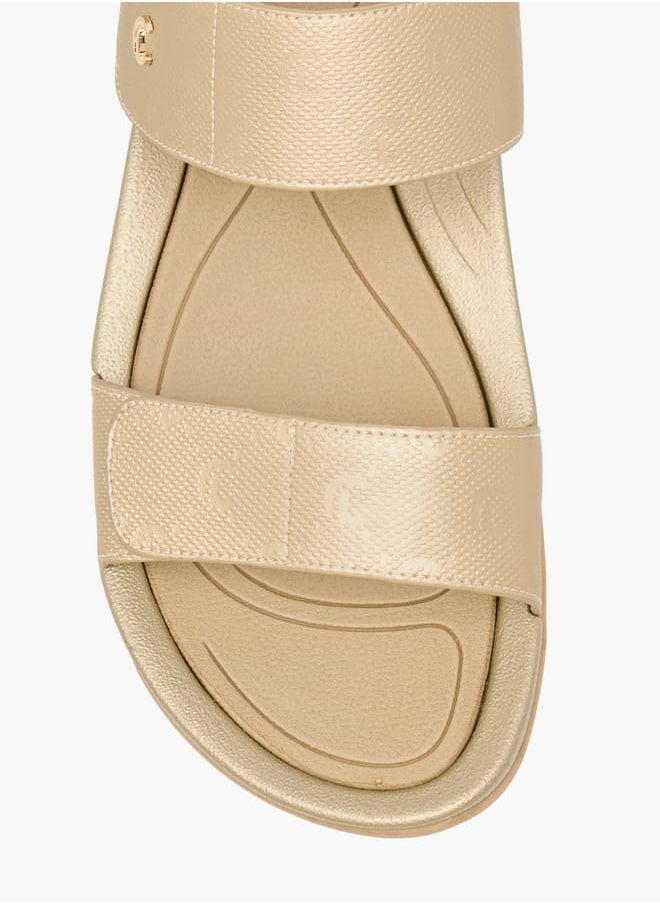 Le Confort Women Monogram Textured Strappy Sandals with Hook and Loop Closure  - Image 3