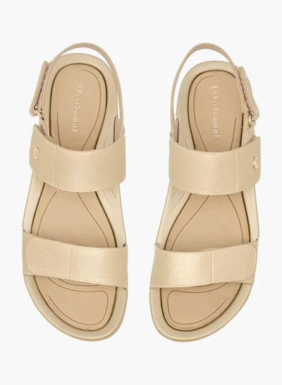 Le Confort Women Monogram Textured Strappy Sandals with Hook and Loop Closure