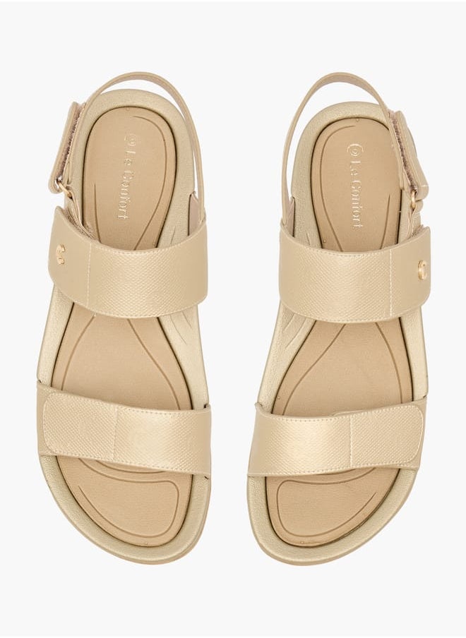 Le Confort Women Monogram Textured Strappy Sandals with Hook and Loop Closure  - Image 1
