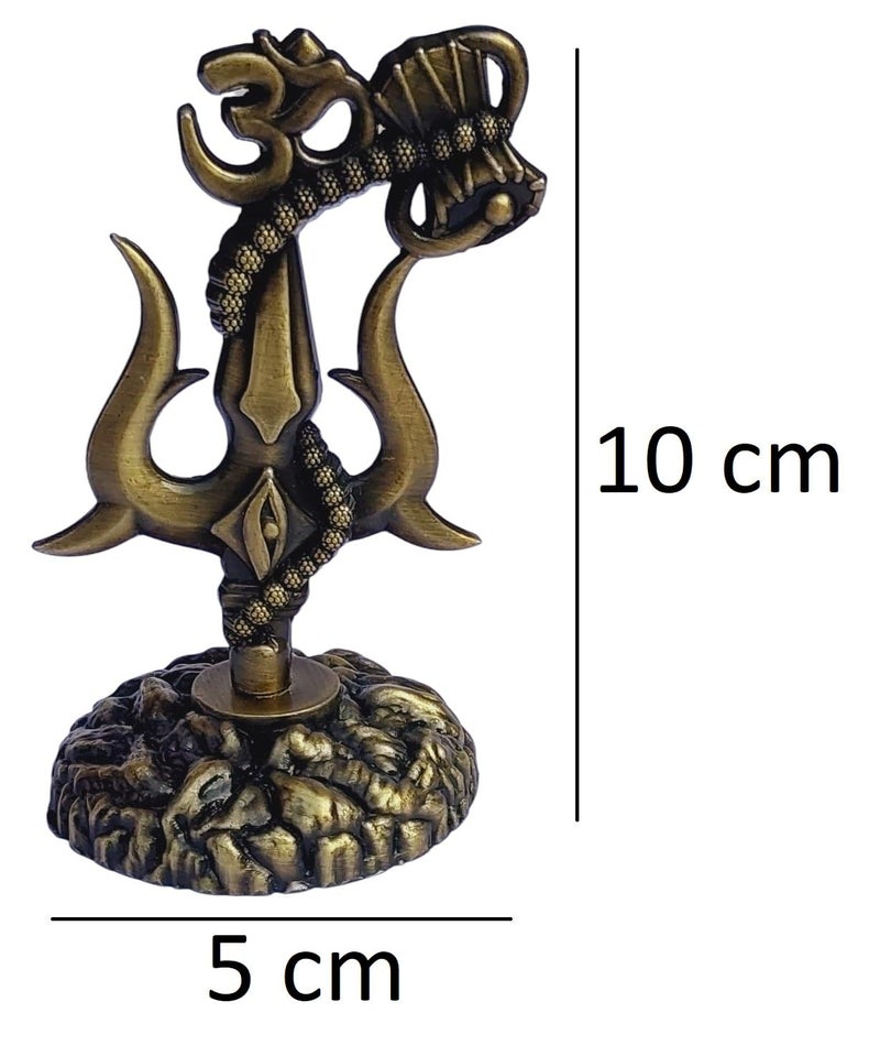 ARTISKRITI Shivji Trishul Damru and Aum Idol for Mandir, Car Dashboard Statue Metal Showpiece for Pooja Room Home Decor, 10 cm, Antique - Image 4