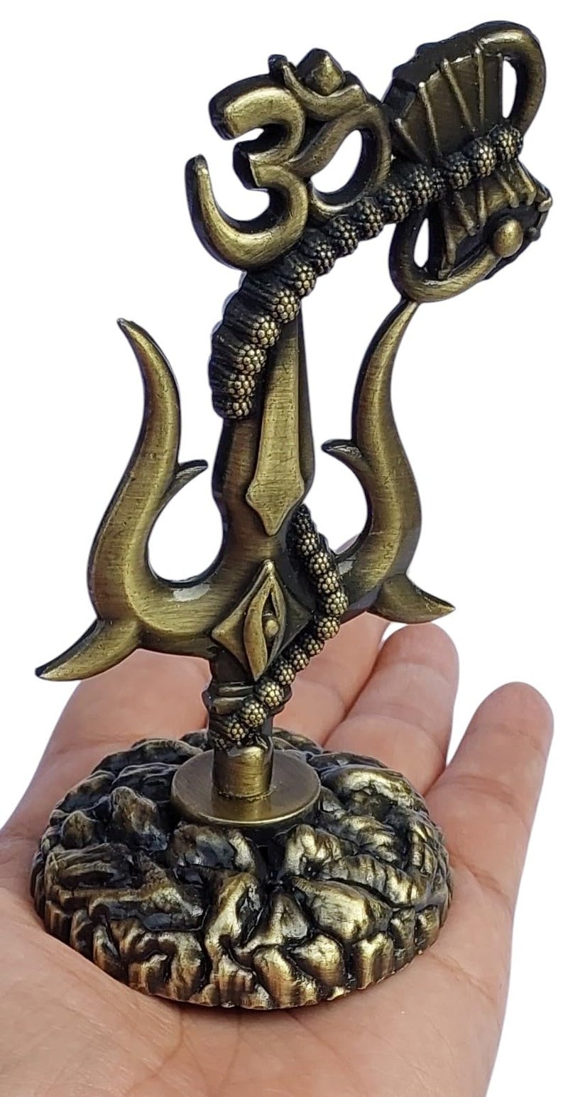 ARTISKRITI Shivji Trishul Damru and Aum Idol for Mandir, Car Dashboard Statue Metal Showpiece for Pooja Room Home Decor, 10 cm, Antique - Image 5