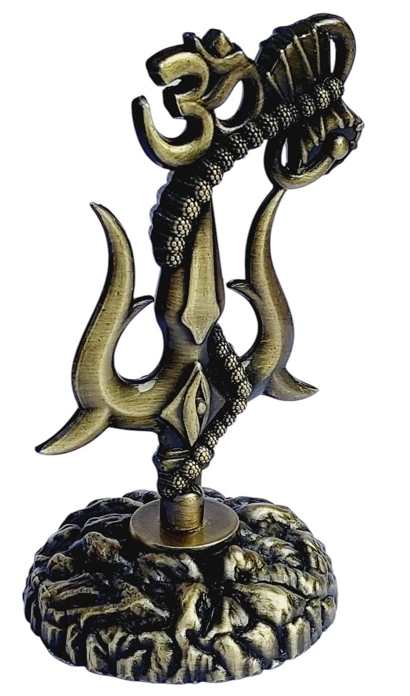 ARTISKRITI Shivji Trishul Damru and Aum Idol for Mandir, Car Dashboard Statue Metal Showpiece for Pooja Room Home Decor, 10 cm, Antique - Image 3