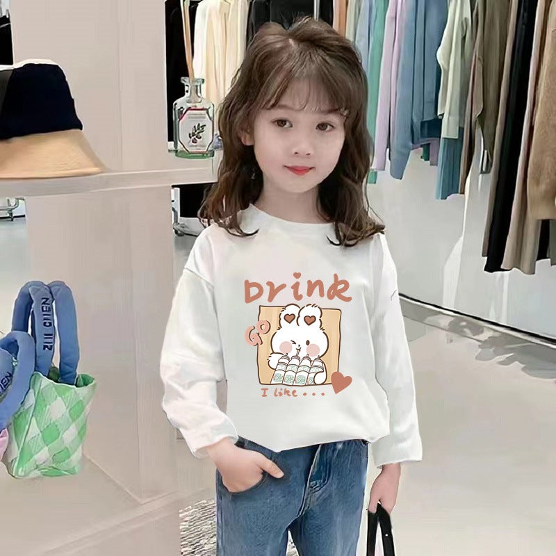 H2005# Children'S Girls Long Sleeve Baby Crewneck Top Children'S Cartoon Casual Long Sleeve T-Shirt Western Style Base Shirt - Image 3